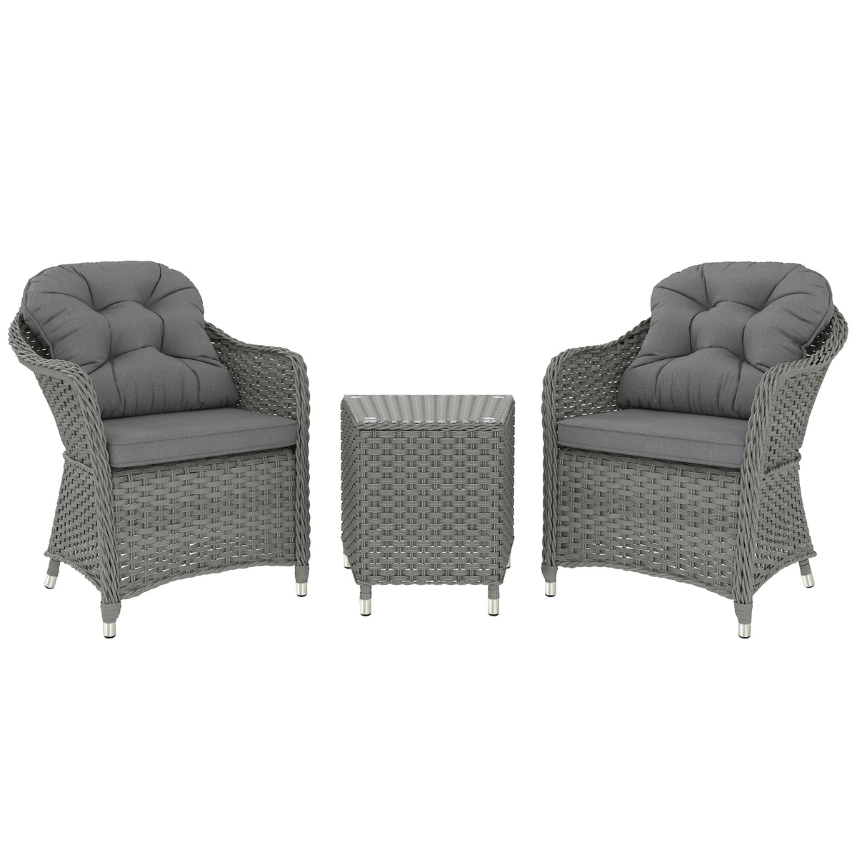 Outsunny Three-Piece Super Padded Rattan Set in Light Grey