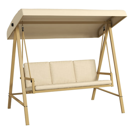 Outsunny Three-Seat Garden Swing Chair in Beige