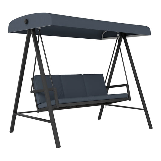 Outsunny Three-Seat Garden Swing Chair in dark grey with an adjustable canopy on a white background