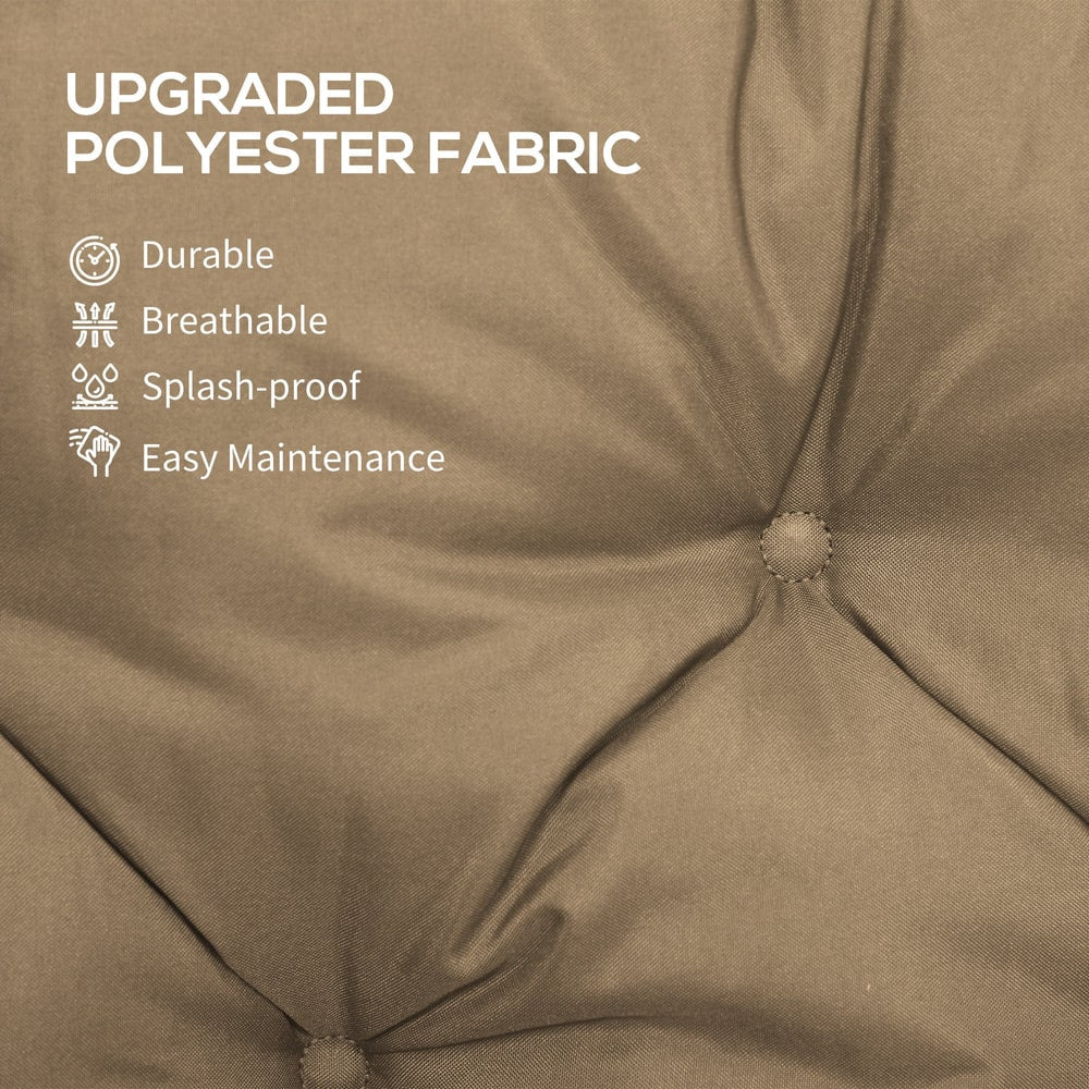 Close up of the khaki three-seater bench cushion showing its durable polyester fabric texture