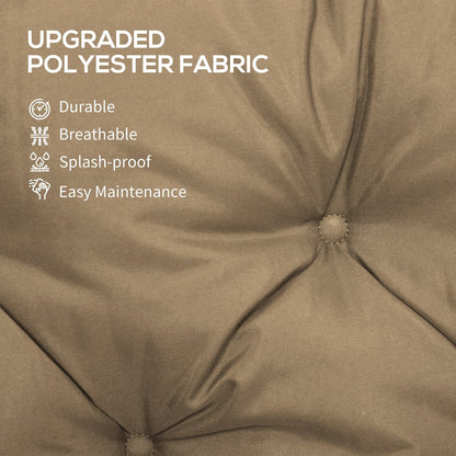 Close up of the khaki three-seater bench cushion showing its durable polyester fabric texture