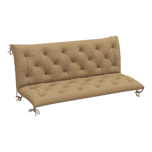 Outsunny Three-Seater Bench Cushion in khaki colour, a tufted padded cushion with ties