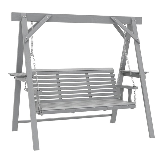 Outsunny Three-Seater Wooden Swing Bench in dark grey, a classic garden swing seat with a slatted seat and back