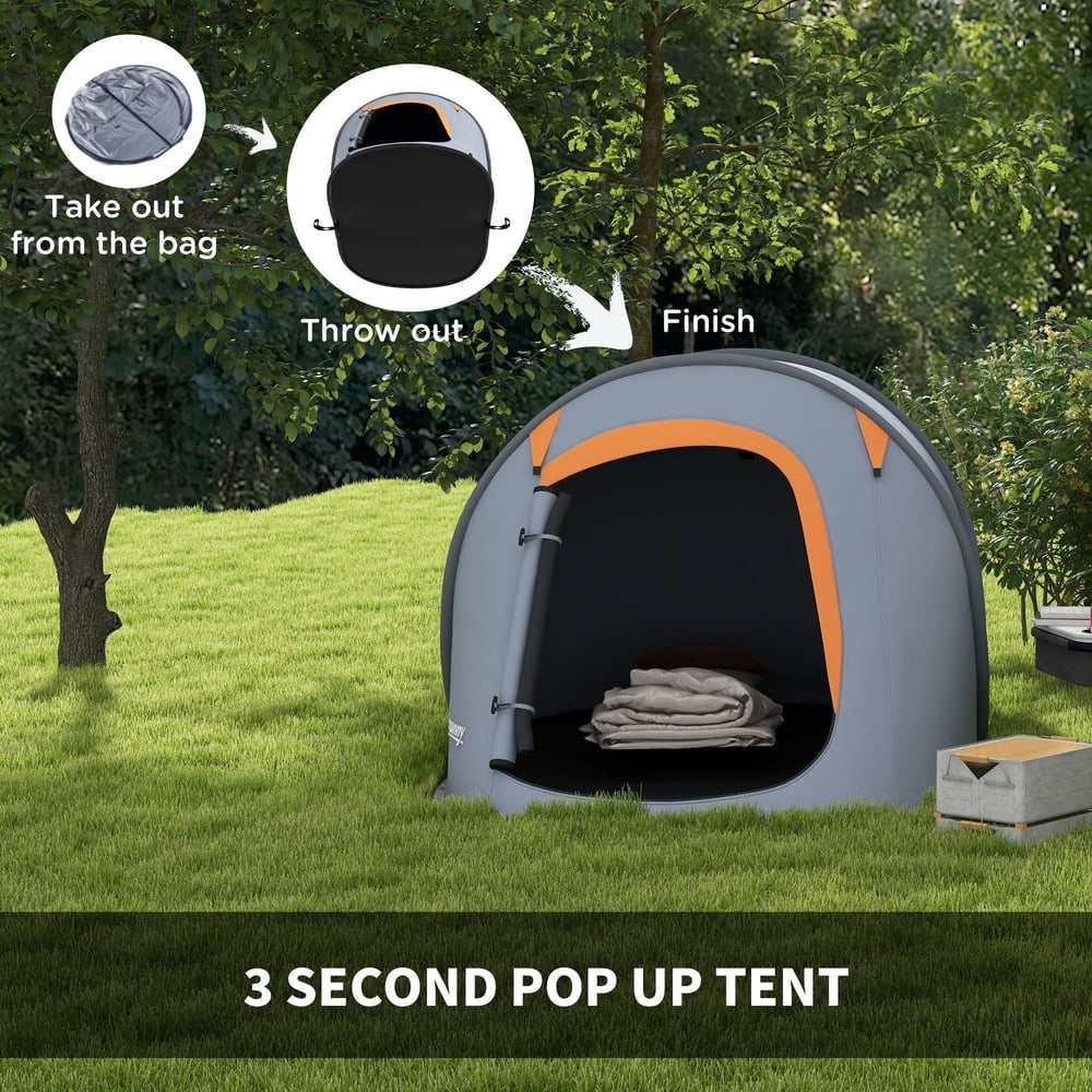 A pop-up dome tent being set up quickly, showing it being taken out of the bag and thrown open