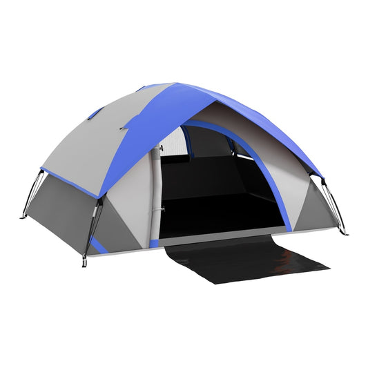Outsunny Two Man Single Room Dome Tent in dark blue and grey with an open entrance flap
