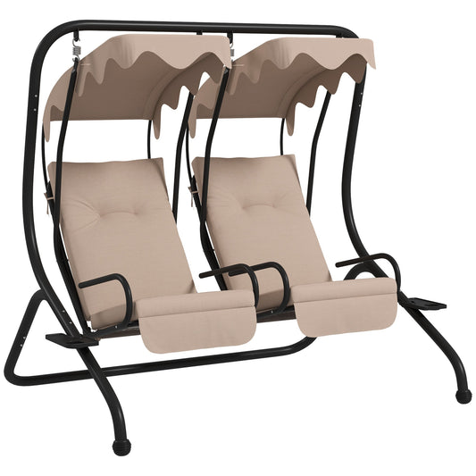 Outsunny Two-Seat Garden Swing Chair with beige cushions and canopy