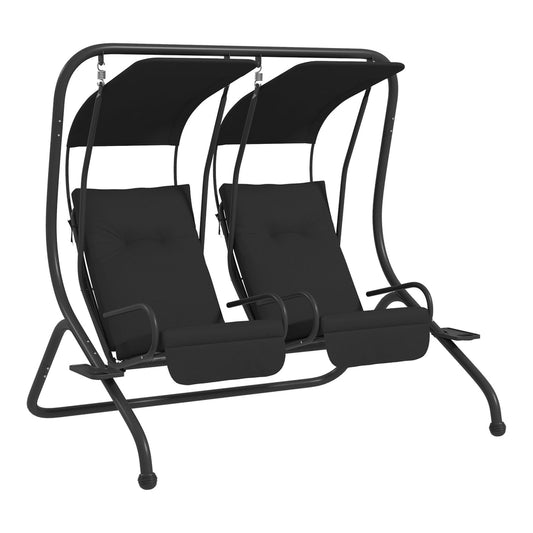 Outsunny Two-Seat Garden Swing Chair with black canopy and cushions