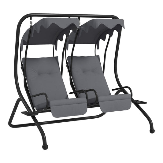 Outsunny Two-Seat Garden Swing Chair, with protective canopy in grey