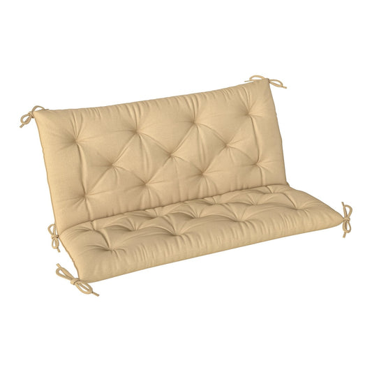Outsunny Two-Seater Bench Cushion in khaki, a padded cushion with diamond stitching and ties