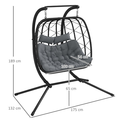 The two-seater swing chair with dimensions shown