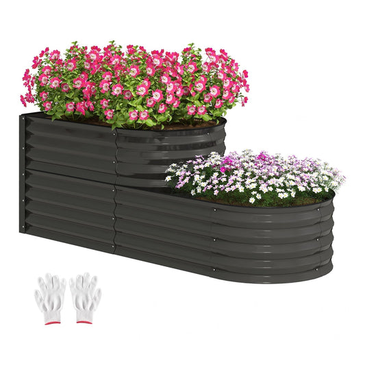 Outsunny Two-Tier Galvanised Steel Garden Planter in dark grey with two levels for planting