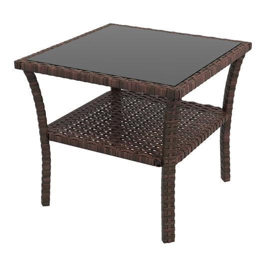 Outsunny Two-tier PE Rattan Square Coffee Table in Brown