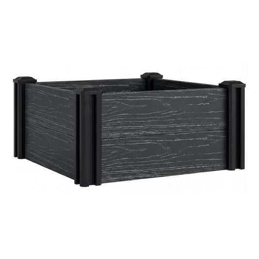 Outsunny Vinyl Raised Garden Bed Kit, a dark grey modular elevated garden box with four corner posts