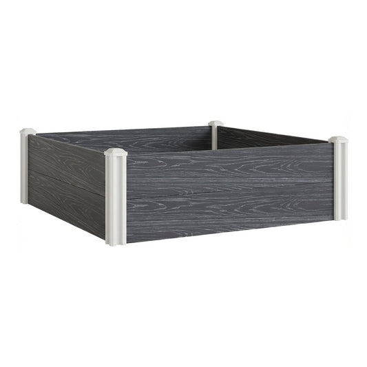 Outsunny Vinyl Raised Garden Bed Kit with dark grey panels and white corner posts