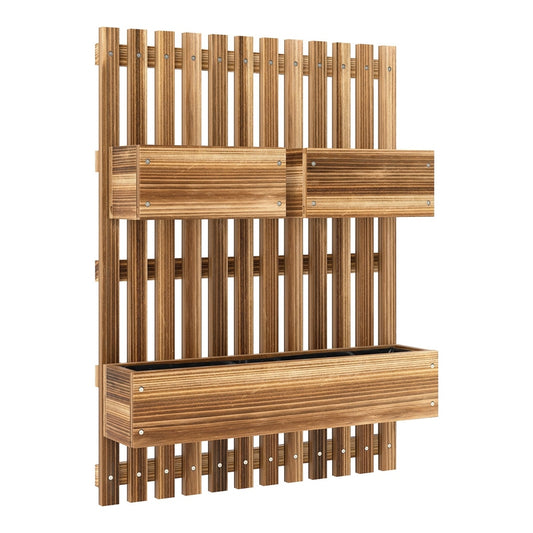Outsunny Wall-mounted Wooden Garden Planters with Trellis, a vertical wooden planter with three boxes attached