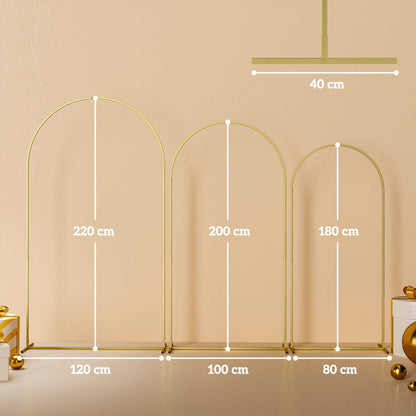 A size diagram showing the three gold tone metal arches with their dimensions labelled