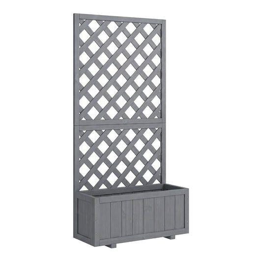 Outsunny Wood Planter with Trellis for Climbing Plants in a plain grey finish against a white background