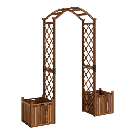 Outsunny Wooden Garden Arch with 2 Planter Boxes in a Carbonised Finish