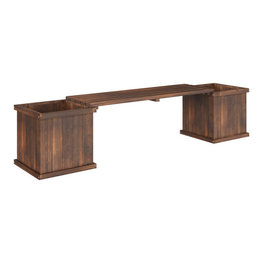 Outsunny Wooden Garden Planter & Bench showing the dark wood structure on a plain white background