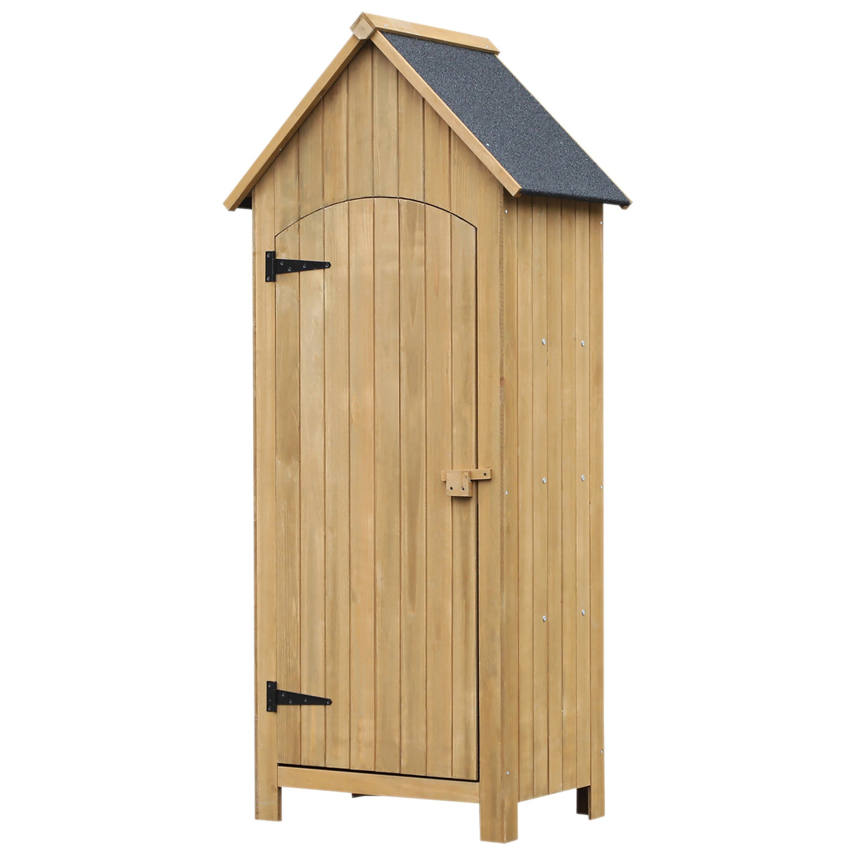 Outsunny Wooden Garden Storage Shed with 3 Shelves standing on a plain white background
