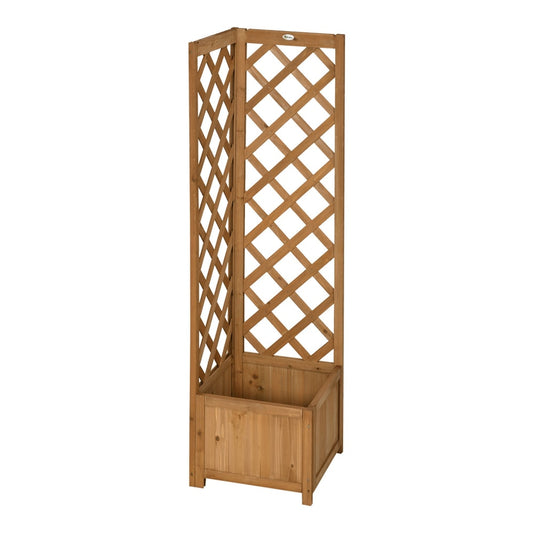 Outsunny Wooden Planter with Corner Trellis, a tall wooden planter box with a lattice trellis rising from the back