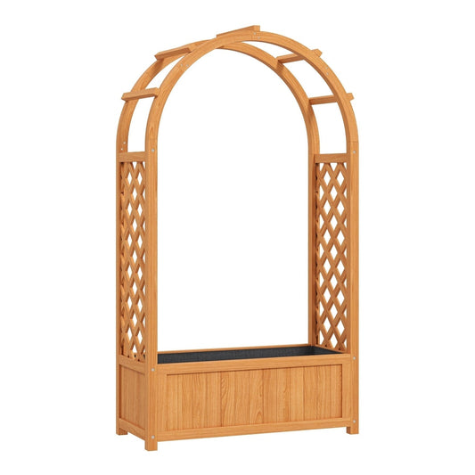 Outsunny Wooden Raised Garden Bed with Trellis, a tall wooden planter with an arched trellis top