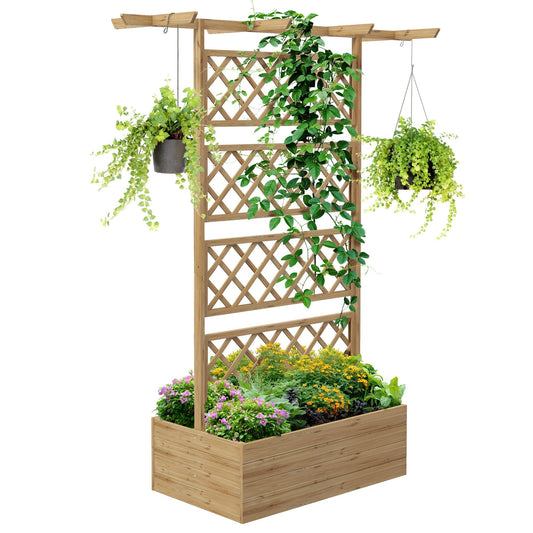 Outsunny Wooden Trellis Planter Box, a raised garden bed with a trellis for climbing plants