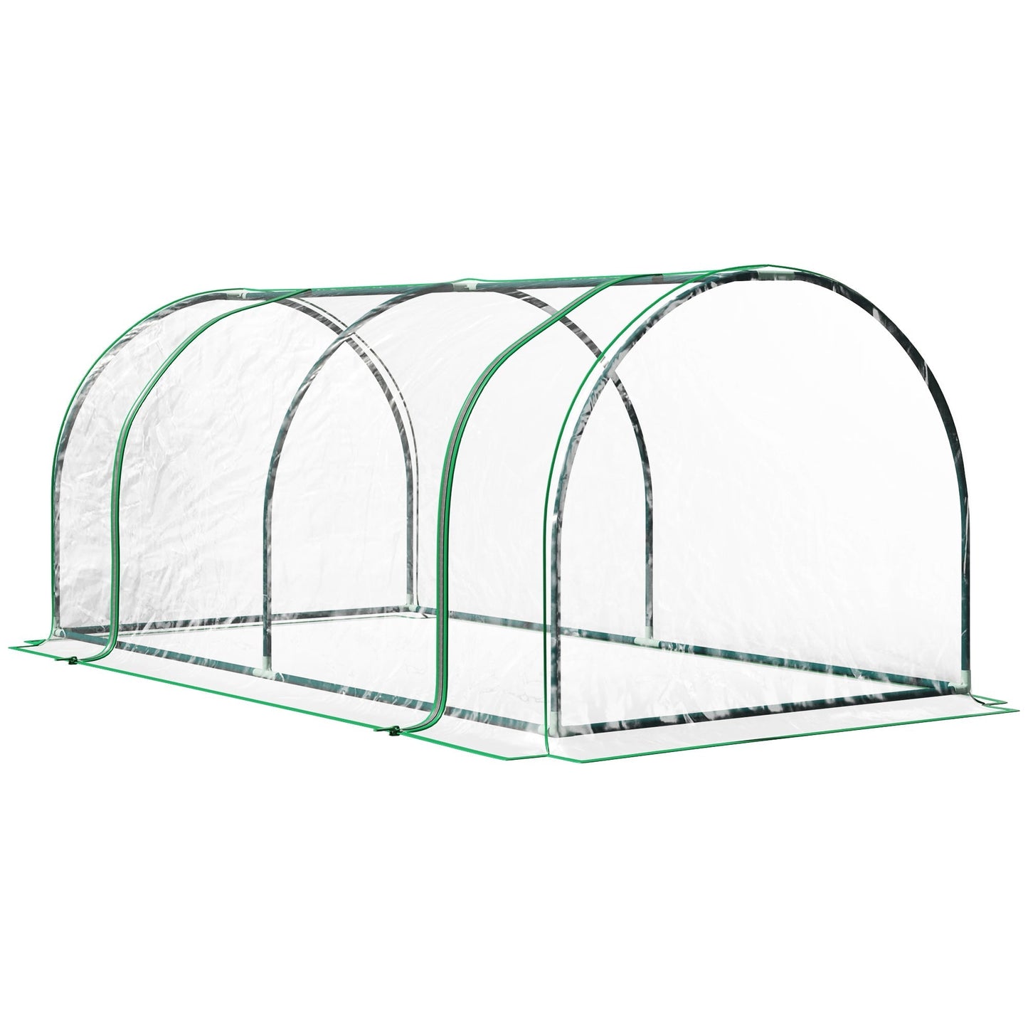 Outsunny دفيئة نفقية خضراء للحديقة الخارجية، هيكل فولاذي، غطاء PVC، شفاف، 200 × 100 × 80 سم