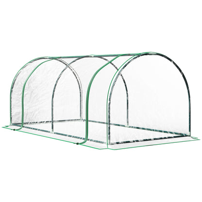 Outsunny دفيئة نفقية خضراء للحديقة الخارجية، هيكل فولاذي، غطاء PVC، شفاف، 200 × 100 × 80 سم
