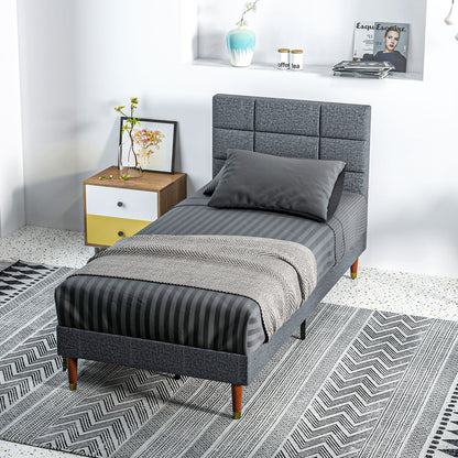 HOMCOM Upholstered Single Bed Frame, with Slats - Grey