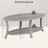 Oval Coffee Table 2-Tier Center Table with Storage Shelf-Grey