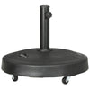 Outsunny 25kg Resin Garden Parasol Base with Wheels and Retractable Handles, Round Outdoor Market Umbrella Stand Weight for Poles of Î¦38mm to Î¦48mm, Black