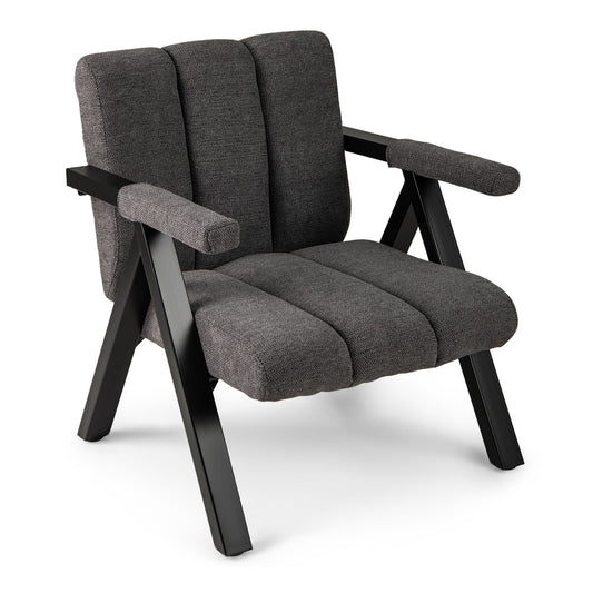 Oversized Accent Chair Upholstered with Metal Frame and Armrests in grey fabric with black metal legs