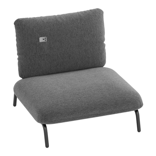 Oversized Accent Chair in grey fabric with a side storage pocket on the backrest