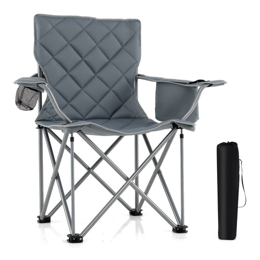 Oversized Camping Chair in grey, folded with its carry bag