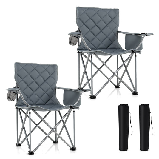 Oversized Camping Chair with cooler pouch and cup holder set of 2 in grey