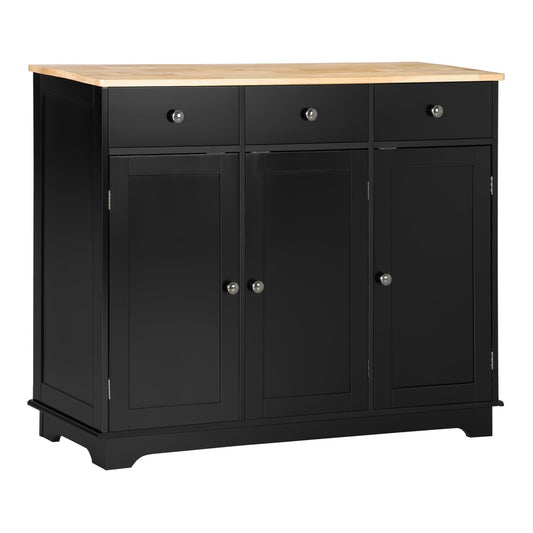 HOMCOM Sideboard with rubberwood top and three drawers above three cabinets