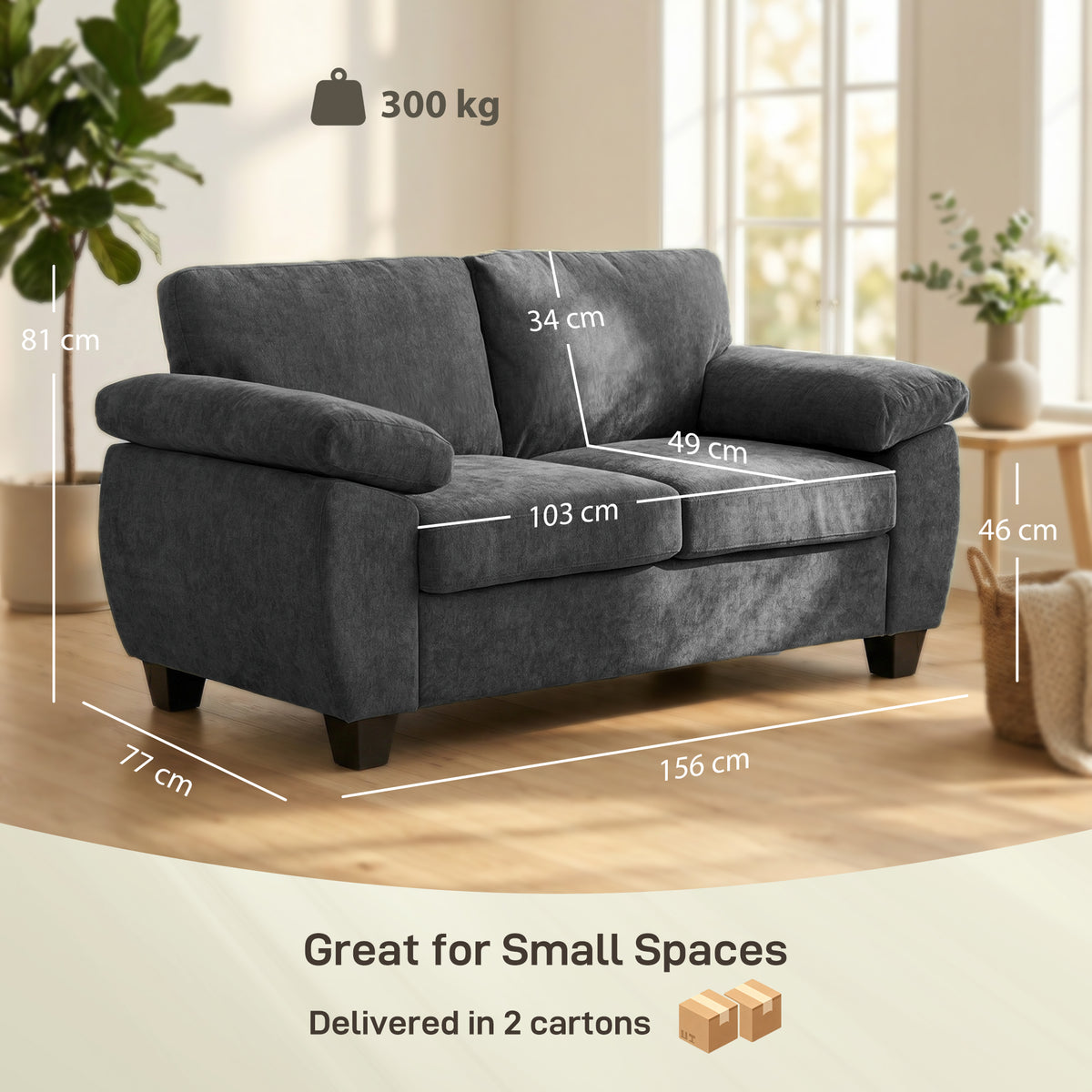 HOMCOM 2 Seater Sofa in Dark Grey