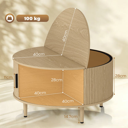 HOMCOM Coffee Table with Lift Top and Hidden Storage, Round Centre Table with Fluted Sliding Door, 80 cm, Natural Wood