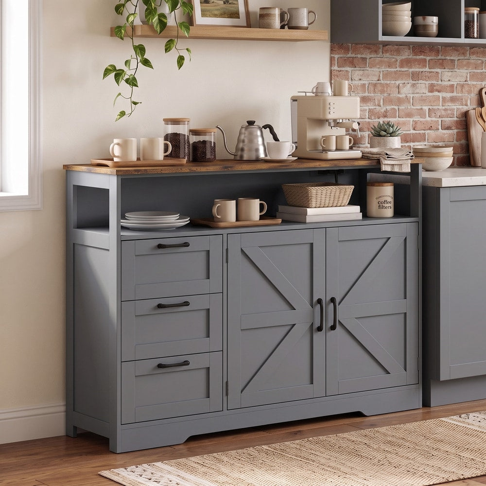 HOMCOM Sideboard Cabinet with Power Outlet in Grey