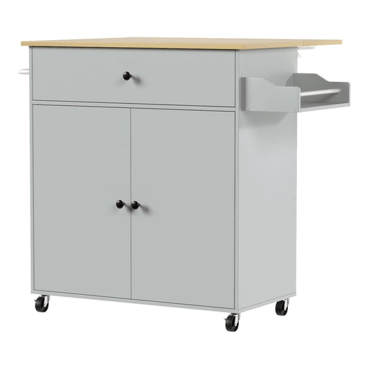 HOMCOM Kitchen Island with Drop Leaf in Grey