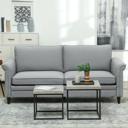 HOMCOM 3 Seater Sofa, Modern Fabric Sofa Couch with Spring Cushion, Rubber Wood Legs, 191cm Upholstered Settee for Living Room, Bedroom, Home Office, Guest Room, Grey