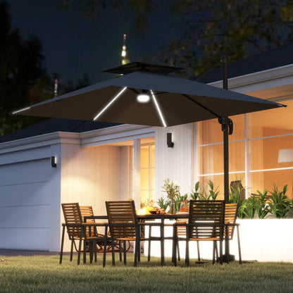 Outsunny 2.5m Cantilever Parasol with Solar Powered LED Lights in Dark Grey