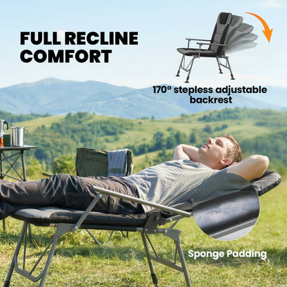 Outsunny Camping Chair Padded Reclining Folding Chair with Wide Armrests for Adults Black