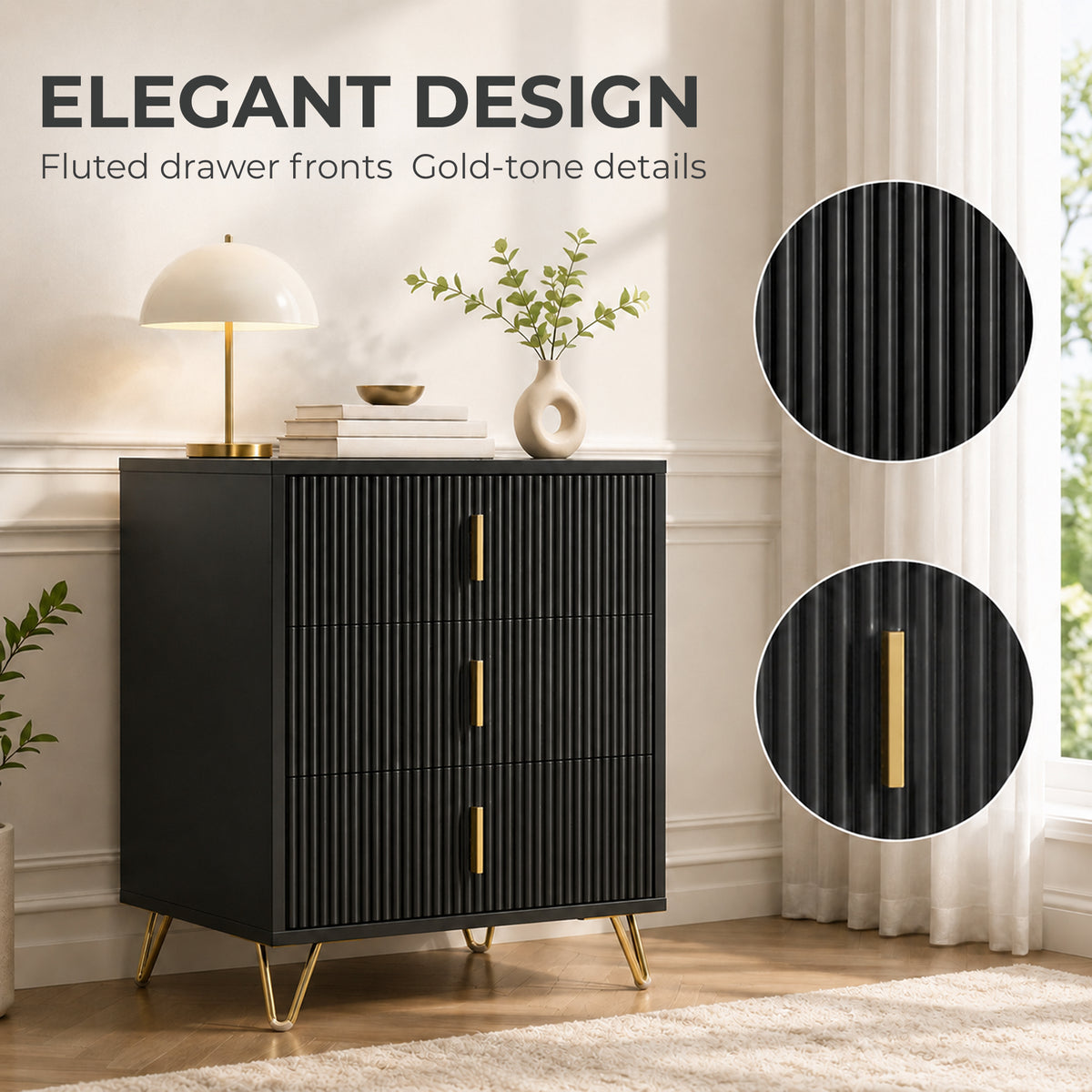 HOMCOM Modern 3-Drawer Dresser in Black