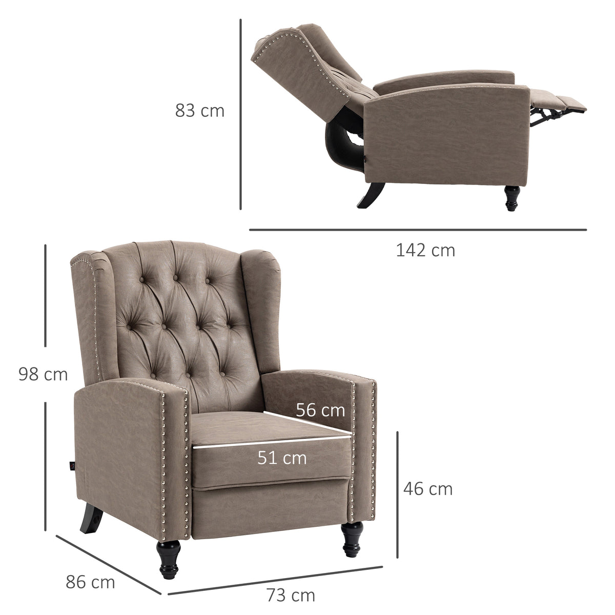 HOMCOM Chesterfield-Style Reclining Armchair in Brown