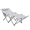 Outsunny Camping Bed for Adults, Single Folding Camp Bed, Portable Camping Cot with Side Pocket, Headrest and Oxford Seat for Outdoor, Travel, Fishing, Light Grey