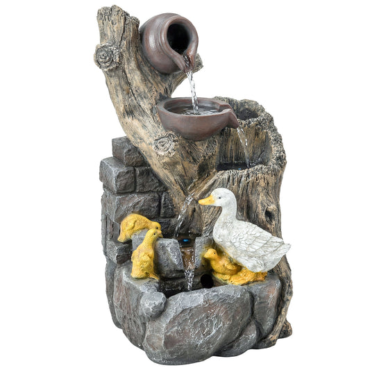 Outsunny 5-Tier Outdoor Waterfall Fountain, Freestanding Self-Contained Cascading Water Feature Garden Landscape