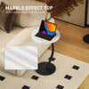 HOMCOM C Shaped Side Table, Round Bedside Table with Marble Effect Top, Modern Coffee Table Sofa End Table with Metal Frame for Living Room Bedroom Office, White