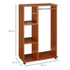 HOMCOM Open Wardrobe on Wheels, Bedroom Wardrobe with Clothes Hanging Rail, 3 Storage Shelves, Mobile Garment Rack for Cloakroom, Hallway, Walnut